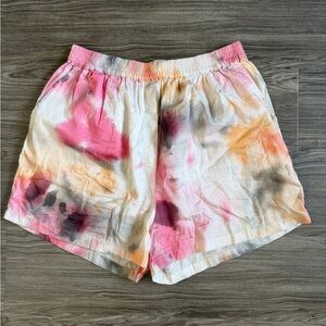 Damson Madder Organic Cotton Watercolor Tie Dye Boxer Style Shorts, Size Large
